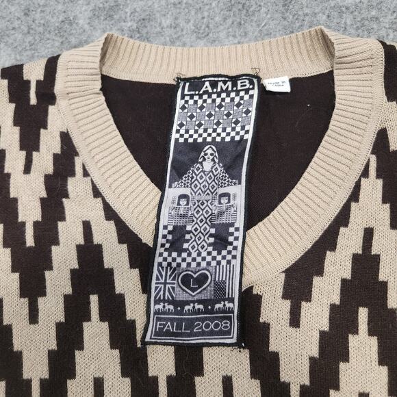 L.A.M.B. Gwen Stefani Womens L Large Cotton Cashmere Knit Zig Zag V Neck Sweater - Picture 6 of 12